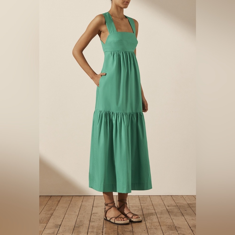 Shona Joy Women’s Kohala Wide-Strap Open-Back Midi Dress Cotton Poplin Sz 8